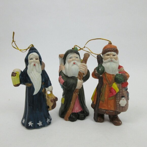 Set of 3 Vintage 4" Santa Ornaments Christmas Porcelain Hand Painted Hang/Stand - Picture 3 of 6